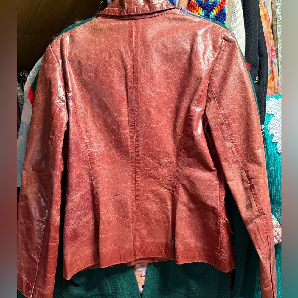 Tara Jarmon Vintage Chestnut Brown Red Leather Jacket - Picture 2 of 9
